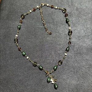 Glass & Faux Pearl Lariat Link Necklace With Extender